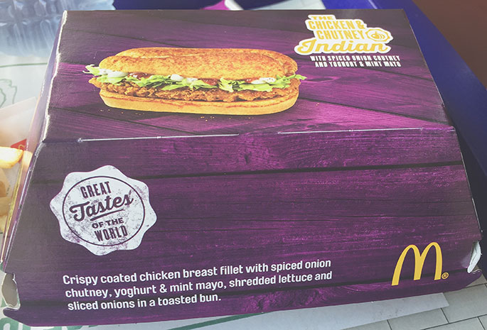 McDonalds Chicken and Chutney Indian Burger