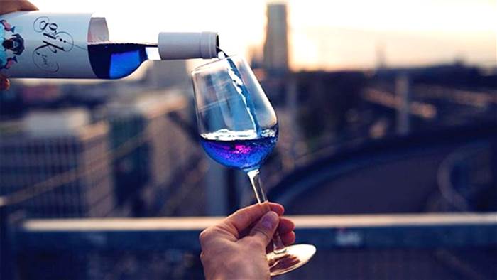 Blue prosecco and wine